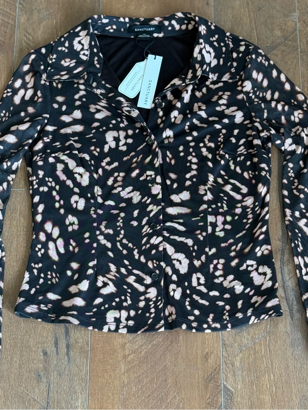 Sanctuary Black and Cream Animal-Print Button-Down Shirt